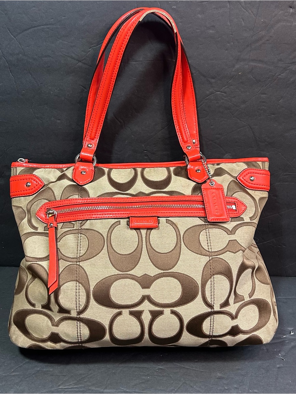 Coach Daisy Outline Signature Emma Tote Khaki Vermilion F24066 2013.